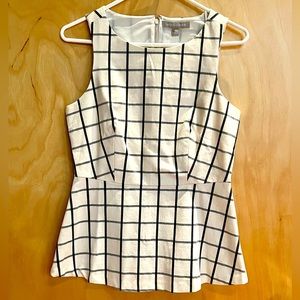 NWT Banana Republic Sleeveless Fit and Flare top Cream and Navy Checkered Small